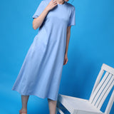 Women's Cotton Lycra Leisure Dress - Powder Blue