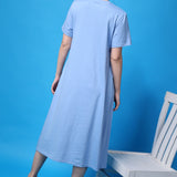 Women's Cotton Lycra Leisure Dress - Powder Blue