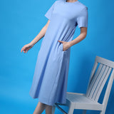 Women's Cotton Lycra Leisure Dress - Powder Blue
