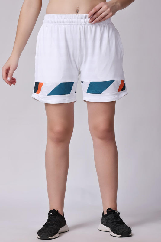 Women's Pyrite Tennis Shorts - White/Orange