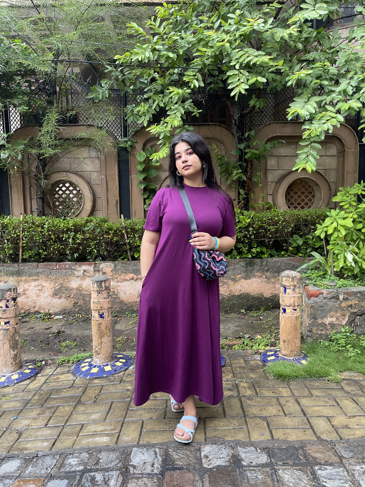 Women's Cotton Lycra Leisure Dress - Purple