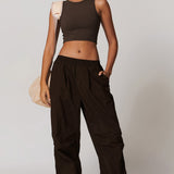 Lightweight Windbreaker Parachute Pants - Black