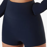High-Waist Ribbed Seamless Mini Shorts - Navy Blue