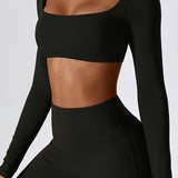 SculptSquare Long Sleeve Crop Top – Black