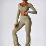 SculptSquare Long Sleeve Crop Top – Light Brown