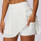 Swift Move Pleated Training Skirt with Pocket Shorts - Cotton White