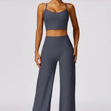 Luxe Stride Strappy Crop Top - Grey