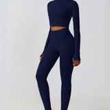 Elevate Zip-Up Crop Jacket - Navy Blue