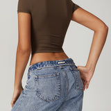 Power Pose Short Sleeve Crop Top - Dark Brown