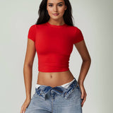Power Pose Short Sleeve Crop Top - Red