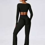 SculptSquare Long Sleeve Crop Top – Black