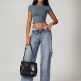 Power Pose Short Sleeve Crop Top - Grey