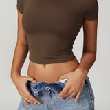 Power Pose Short Sleeve Crop Top - Dark Brown