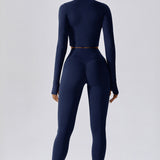 Elevate Zip-Up Crop Jacket - Navy Blue