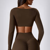 SculptSquare Long Sleeve Crop Top – Dark Brown