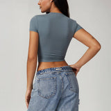 Power Pose Short Sleeve Crop Top - Grey