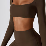 SculptSquare Long Sleeve Crop Top – Dark Brown