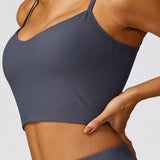 Luxe Stride Strappy Crop Top - Grey