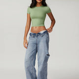 Power Pose Short Sleeve Crop Top - Light Green