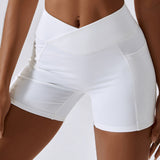 SculptFlex Crossover High-Waist Pocket Shorts - Snow White
