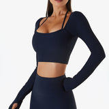Urban Luxe Strappy Knitted Crop Top - Navy Blue