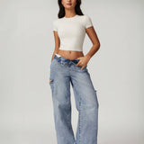 Power Pose Short Sleeve Crop Top - Off White