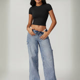 Power Pose Short Sleeve Crop Top - Black