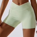 SculptFlex Crossover High-Waist Pocket Shorts - Melon Green