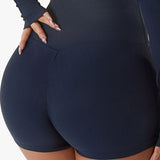 High-Waist Ribbed Seamless Mini Shorts - Navy Blue