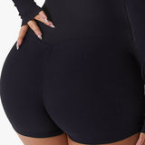 High-Waist Ribbed Seamless Mini Shorts - Black