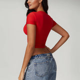 Power Pose Short Sleeve Crop Top - Red