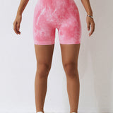 AuraFlex Scrunch Tie-Dye Seamless Shorts - Baby Pink