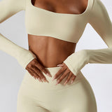 SculptSquare Long Sleeve Crop Top – Apricot
