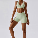 SculptFlex Crossover High-Waist Pocket Shorts - Melon Green