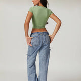 Power Pose Short Sleeve Crop Top - Light Green