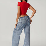 Power Pose Short Sleeve Crop Top - Red