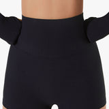 High-Waist Ribbed Seamless Mini Shorts - Black