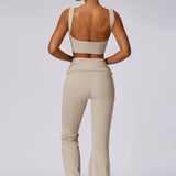 SculptFlex Open-Back Crop Top - Beige