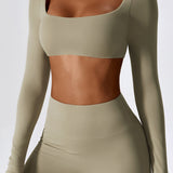 SculptSquare Long Sleeve Crop Top – Light Brown