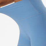 High-Waist Ribbed Seamless Mini Shorts - Blue