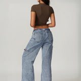 Power Pose Short Sleeve Crop Top - Dark Brown