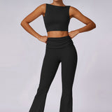 SculptFlex Open-Back Crop Top - Charcoal Black