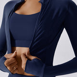Elevate Zip-Up Crop Jacket - Navy Blue