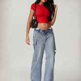 Power Pose Short Sleeve Crop Top - Red