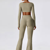 SculptSquare Long Sleeve Crop Top – Light Brown
