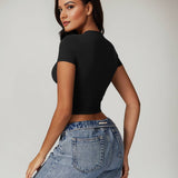 Power Pose Short Sleeve Crop Top - Black