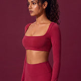 CurveSculpt Square-Neck Full Sleeves Padded Crop Top