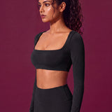 CurveSculpt Square-Neck Full Sleeves Padded Crop Top