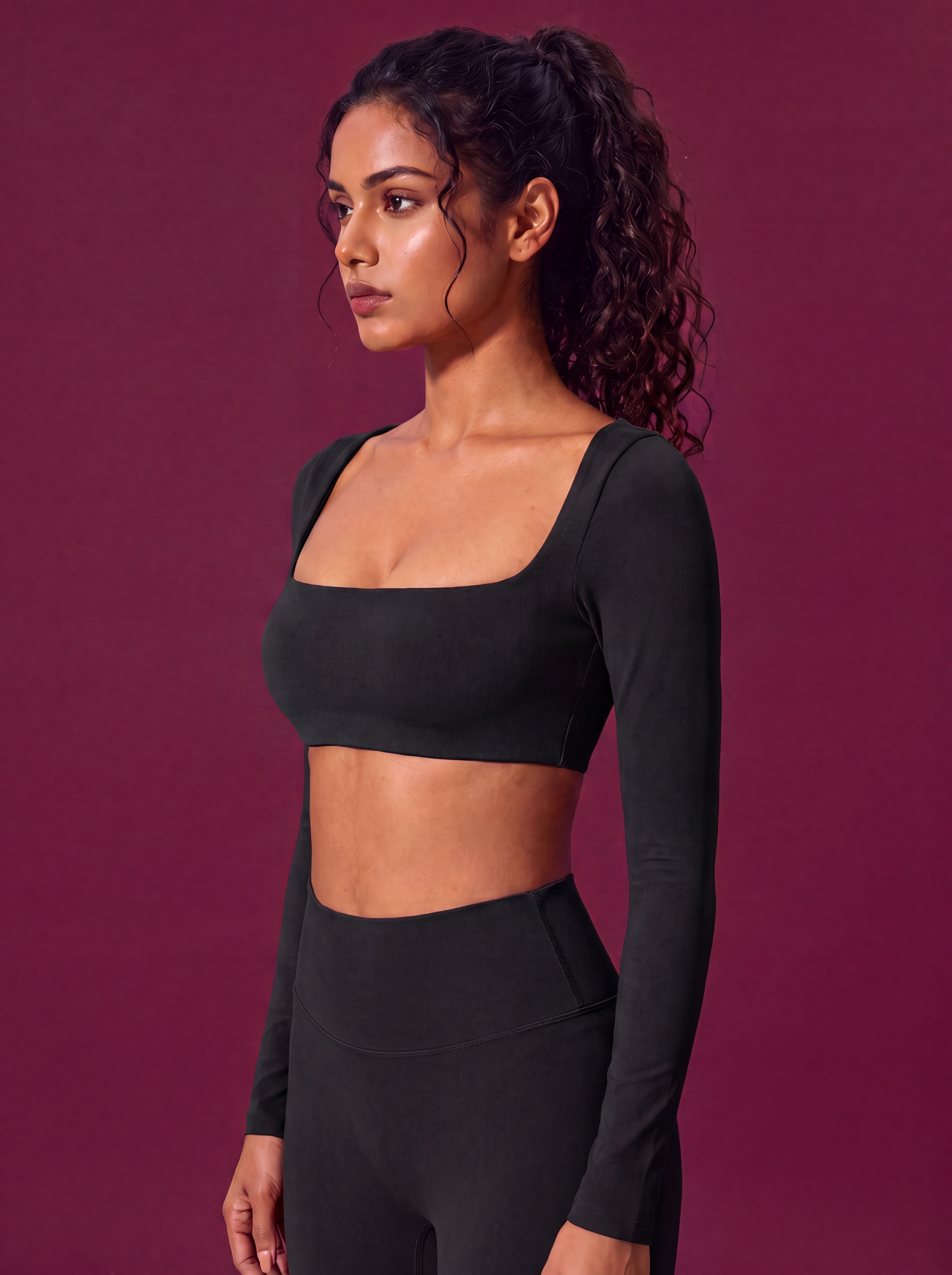 CurveSculpt Square-Neck Full Sleeves Padded Crop Top