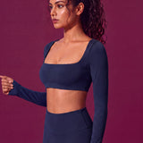 CurveSculpt Square-Neck Full Sleeves Padded Crop Top